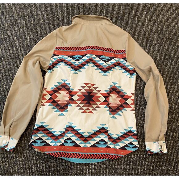 Full Collar Button Down w/Pocket & Aztec Deco Sleeves, Women's medium western - Picture 2 of 5